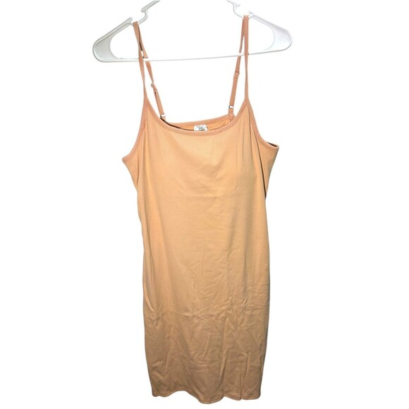 Real Essentials Ladies Spaghetti Strap Ribbed Tank Mini Dress Built-In Bra Peach - Picture 1 of 4